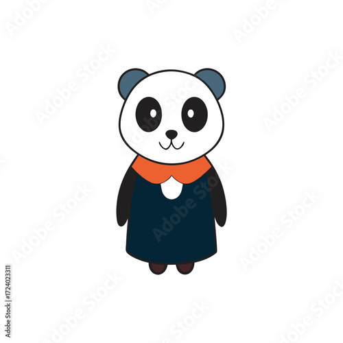 Adorable panda bear wearing a dark blue dress