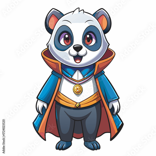 Cartoon panda bear dressed as a magician with cape