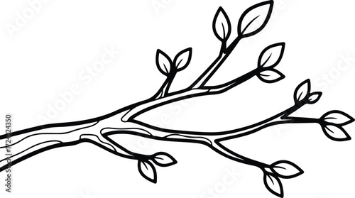 Vector Tree branch with leaves simple outline silhouette design