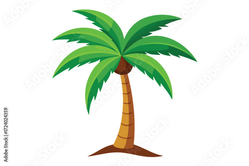 Solitary cartoon palm tree with vibrant green fronds and brown trunk stands upright