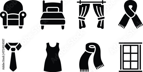 Furniture clothing and home decor icons vector set interior design elements