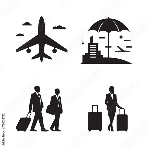 Businessman and Businesswoman Traveling Icons