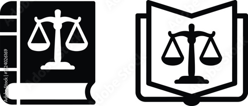Law books and justice scales icon for legal education and law firm resources