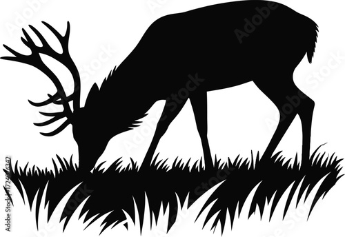 Deer Silhouette Grazing Isolated Vector Illustration Black Art