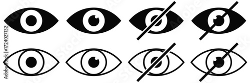 Eye Icon Set – Flat Line Vision Symbol, Minimal Outline Pictogram Collection