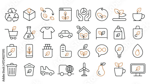 Eco friendly icons plant leaf recycling sustainability vector
