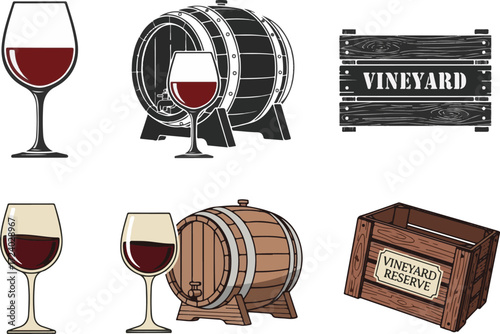 Diverse Wine and Vineyard Related Graphics Collection