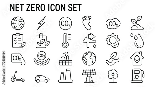 Environmental sustainability icons for net zero initiatives eco friendly carbon footprint