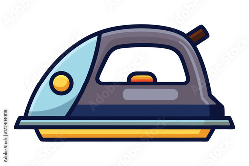 A stylish cartoon iron displays clean lines and bright color palette effectively conveys a laundry theme