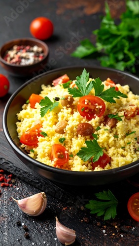 Bowl of couscous with vegetables