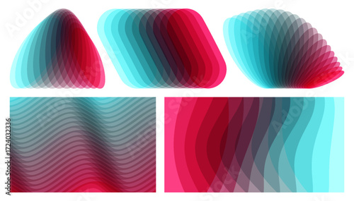 Wavy abstract background. Dynamic effect. Emblem of translucent elements superimposed on each other. Vector illustration made of various overlapping elements. Design for poster, cover or brochure.