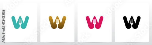 Fork Cutlery Negative Space on Letter Initial Logo Design W