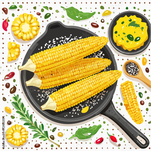 Grilled corn in cast iron skillets