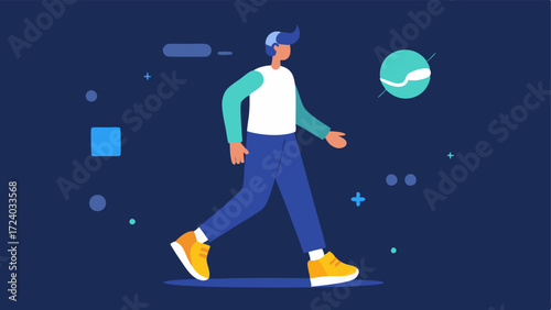 Augmented Reality Feedback A person wearing smart shoes looking at an augmented reality interface in front of them showing realtime gait analysis while they walk.