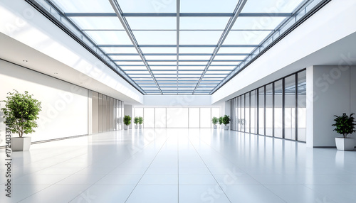 Wallpaper Mural Modern bright spacious office lobby with glass ceiling and natural light, clean contemporary interior design with potted plants Torontodigital.ca