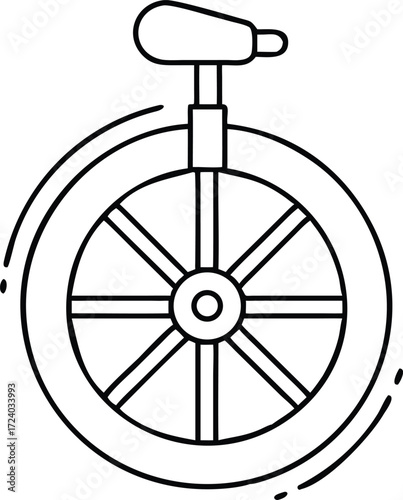 Simple line art illustration of a unicycle with its wheel and seat