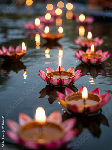 Traditional Diwali Celebration with Glowing Diyas and Fireworks
