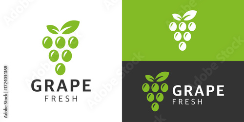 Creative simple grape fresh logo template. Vineyard logo design vector illustration.
