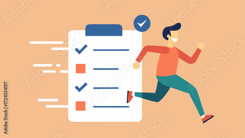 Fitness Goals A person jogging with a checklist beside them indicating goals like 5K Run 10000 Steps and 30 Minutes Exercise with checkboxes next to each.