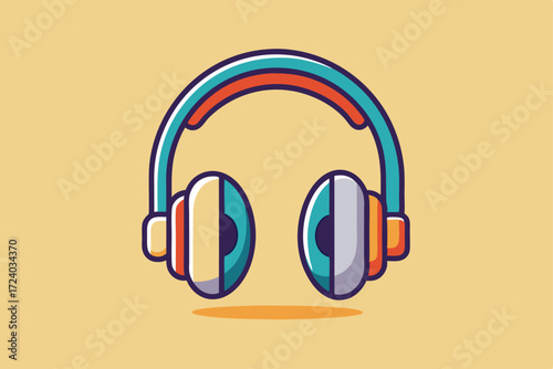 Retro styled headphones with an orange background creates a nostalgic audio experience