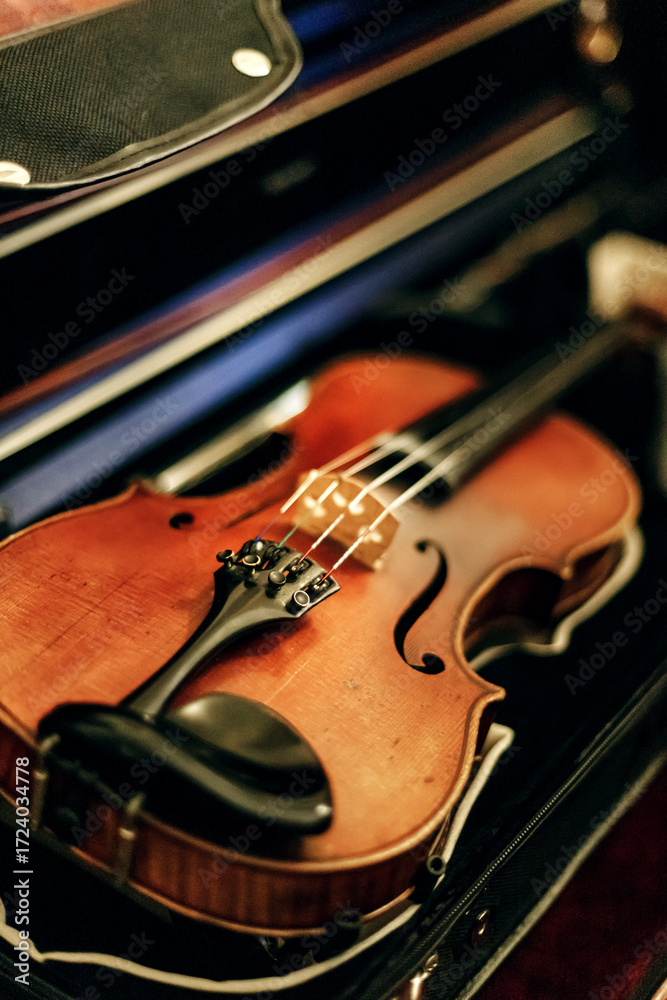 Fototapeta premium Violinist performing during Catholic church ceremony, classical music performance close-up view