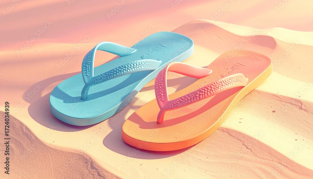 Naklejka premium Colorful flip flops on sand
