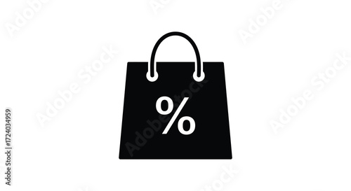 Black shopping bag with a percent sign bold graphic silhouette
