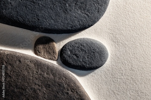 Dark stones on white sand