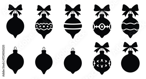 A collection of decorative christmas ornaments in black silhouette