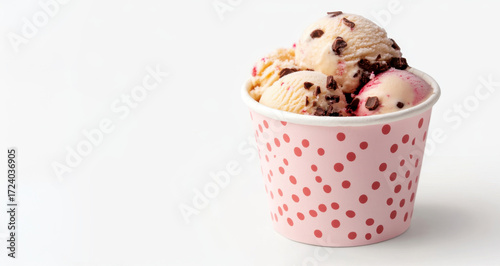 Ice cream in paper cups – refreshing summer dessert and sweet snack concept
