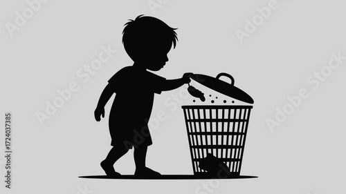 Adorable child learning responsibility by throwing trash into the bin, promoting eco-friendly habits and environmental awareness for a sustainable future
