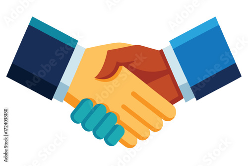 Two different ethnicity hands join together, showcasing business partnership and agreement, isolated