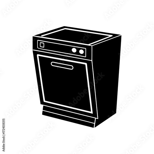 Illustration of a dishwasher on transparent background silhouette