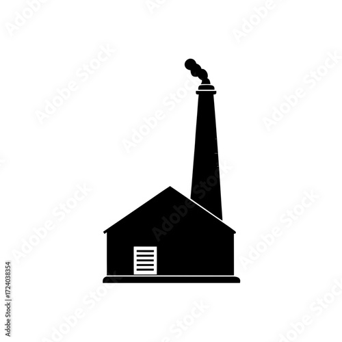 Factory with chimney and smoke on transparent background silhouette
