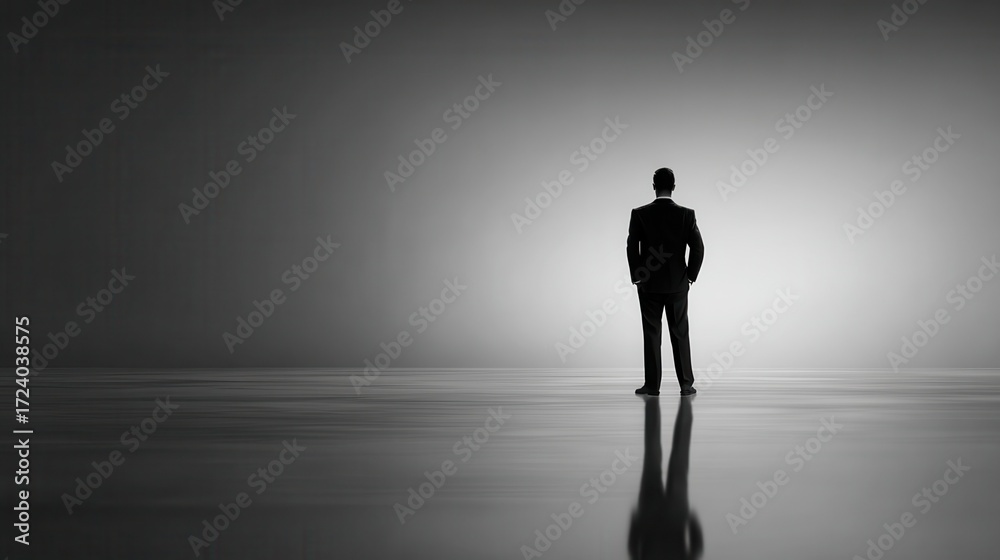 Fototapeta premium image of businessman silhouette standing with back no logos no brands ar 169