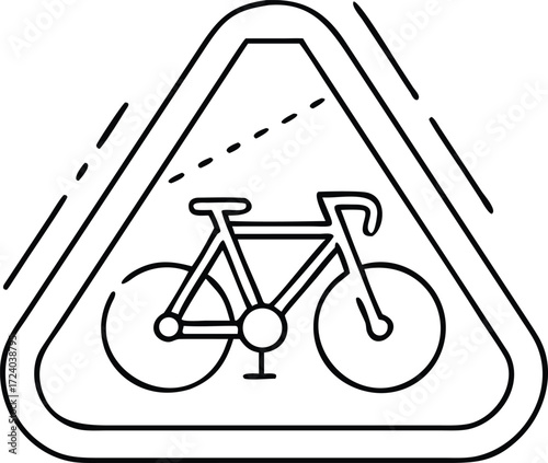 Warning road sign indicating bicycle crossing or bicycle lane ahead in linear art