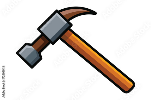 Cartoon hammer features a metallic head, wooden handle, and heavy black outline