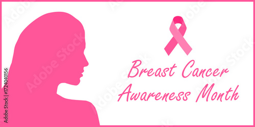 Breast Cancer Awareness Month poster with a silhouette of a woman, a pink ribbon, and the inscription "Breast Cancer Awareness Month"