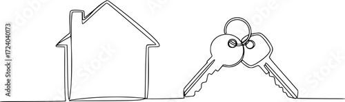 Continuous one line drawing of House and door keys vector illustration. Editable outline