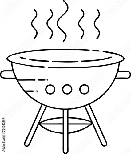 Simple Line Art Illustration of a Barbecue Grill with Rising Smoke