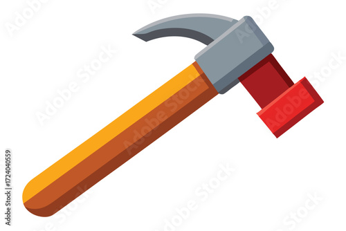 Cartoon claw hammer rests on a white surface, showcasing its red and orange handle