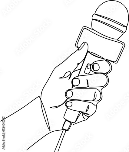 Continuous one line drawing of Hand holding microphone vector illustration. Editable outline