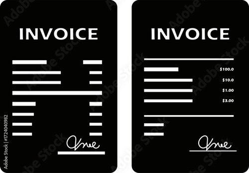 Two Invoice Templates Business Documents Simple Design Vector illustration Black and wh