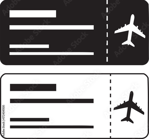 Airline boarding pass ticket icon set Vector illustration Simple design Isolated on whi