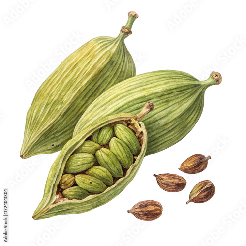 Wallpaper Mural Watercolor aromatic cardamom pods spice flavor culinary delight isolated on a transparent background Torontodigital.ca