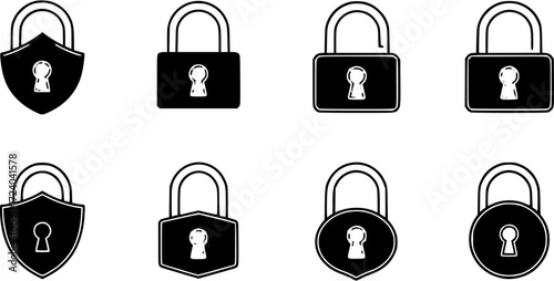 Locks icons set. Locked and unlocked vector icon set. Lock symbol isolated on transparent background. Neon lock symbol representing security and data protection in digital environments.