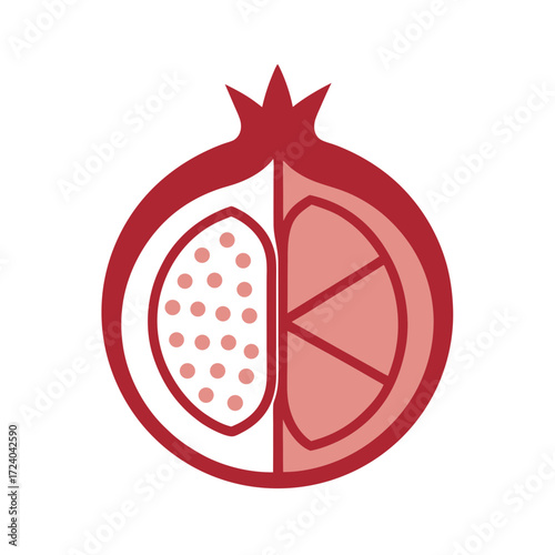 Vector illustration of a pomegranate halved,
