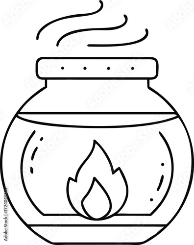Minimalist fire element drawing in a glass container with vapor rising