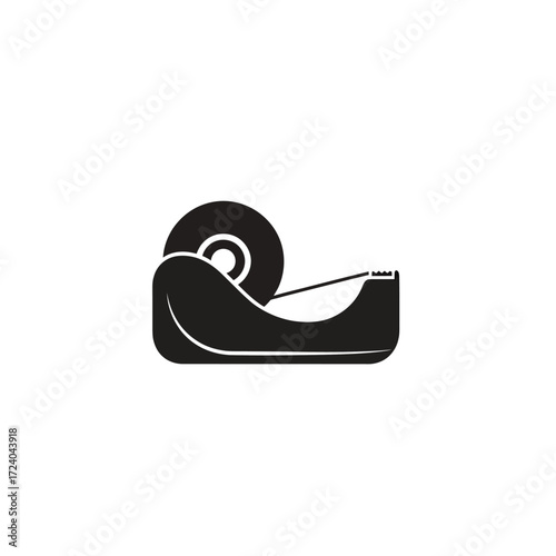Black silhouette icon of a tape dispenser with a roll of adhesive tape, isolated on a white background, representing office or craft supplies.