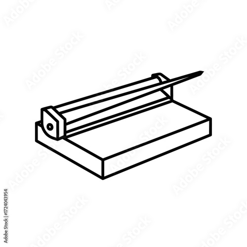 A line drawing of a manual paper cutter.